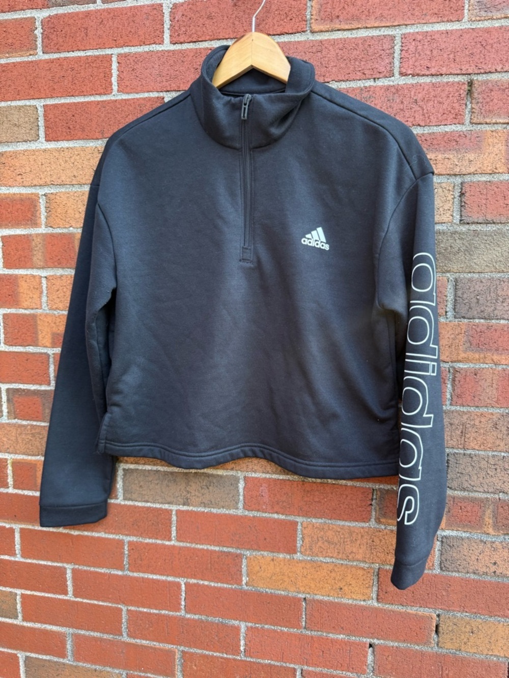Adidas Black Quarter Zip Cropped Sweatshirt Oversized Pullover kids Size L